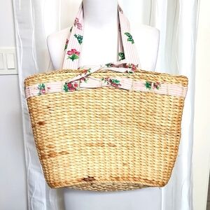 Vintage Laura Ashley Straw Tote Bag